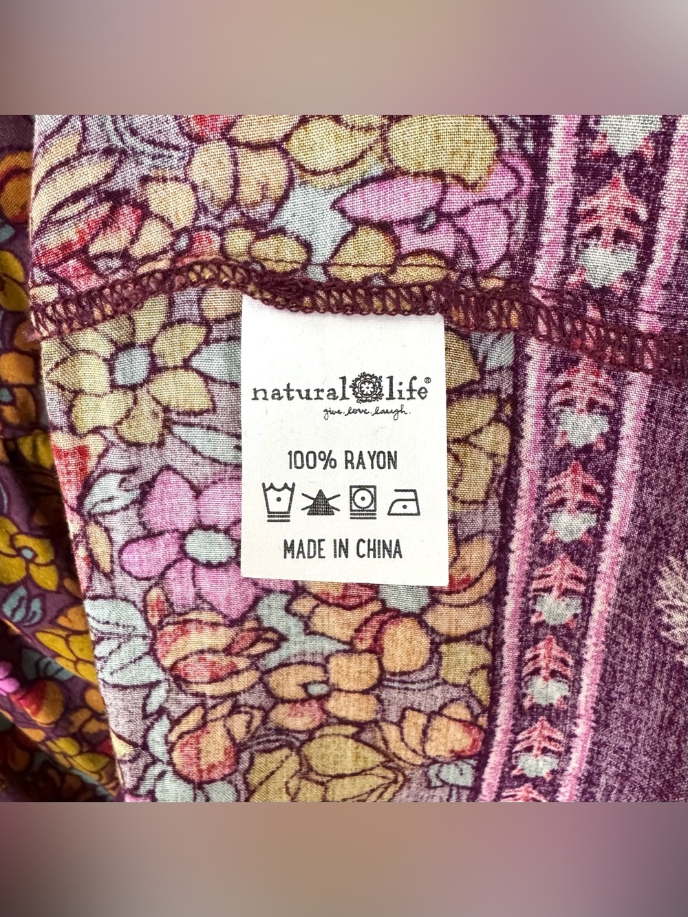 Natural Life Rowan Top Boho Floral Peasant Blouse Plum Lush Lillies Purple Large - Picture 8 of 8